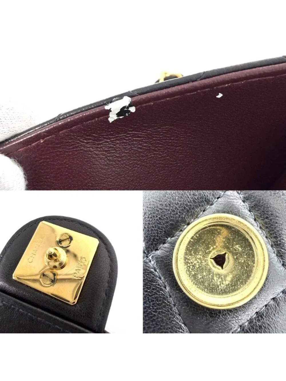Chanel Shoulder Bag Quilted CC Logo Push Lock Crossbody Lambskin Black Gold